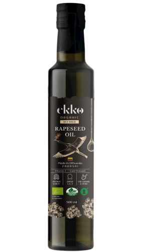 OLEJ RZEPAKOWY DO GOTOWANIA I SMAŻENIA TŁOCZONY NA ZIMNO OMEGA-3 BIO 500 ml - EKKO (PREMIUM)-1 34415 