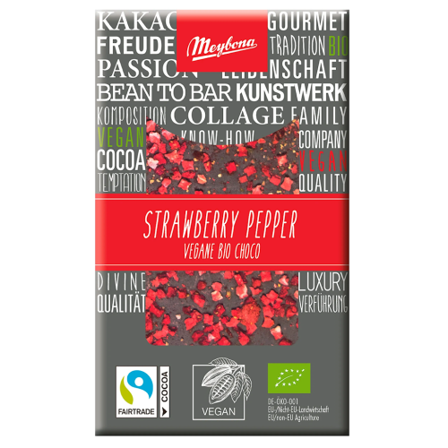 CZEKOLADA GORZKA POSYPANA TRUSKAWKAMI I PIEPRZEM FAIR TRADE BIO 30 g - MEYBONA-1 34437 
