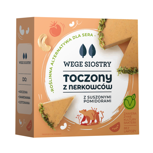 WEGAŃSKA ALTERNATYWA SERA Z ORZECHÓW NERKOWCA Z POMIDORAMI I CZOSNKIEM NIEDŹWIEDZIM BEZGLUTENOWA 140 g - WEGE SIOSTRY-1 34445 