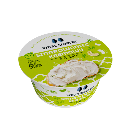 WEGAŃSKA ALTERNATYWA SERKA TWAROGOWEGO Z ORZECHÓW NERKOWCA Z ZIOŁAMI BEZGLUTENOWA 130 g - WEGE SIOSTRY-1 34451 