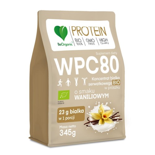 BIAŁKO SERWATKOWE O SMAKU WANILIOWYM (KONCENTRAT WPC 80) BEZ DODATKU CUKRÓW BIO 345 g - BE ORGANIC-1 34615 