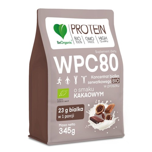BIAŁKO SERWATKOWE O SMAKU KAKAOWYM (KONCENTRAT WPC 80) BEZ DODATKU CUKRÓW BIO 345 g - BE ORGANIC-1 34617 