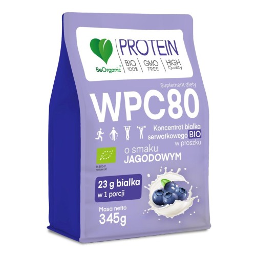 BIAŁKO SERWATKOWE O SMAKU JAGODOWYM (KONCENTRAT WPC 80) BEZ DODATKU CUKRÓW BIO 345 g - BE ORGANIC-1 34618 