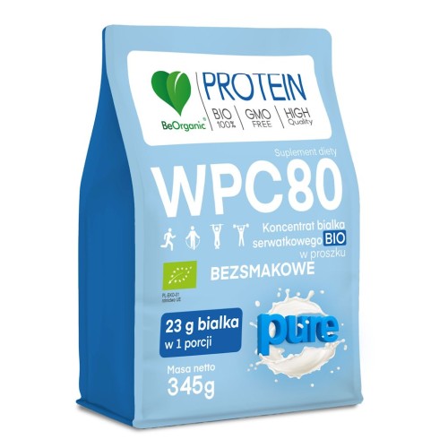 BIAŁKO SERWATKOWE NATURALNE (KONCENTRAT WPC 80) BEZ DODATKU CUKRÓW BIO 345 g - BE ORGANIC-1 34619 
