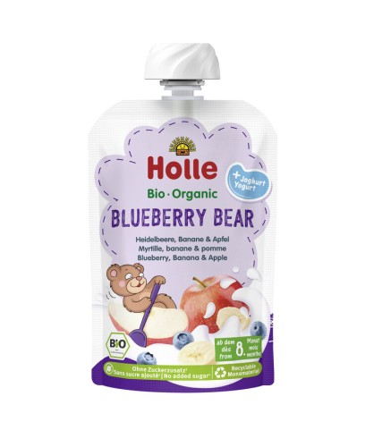 MUS BORÓWKOWY MIŚ (JOGURT - BORÓWKA - JABŁKO - BANAN) BEZ DODATKU CUKRÓW OD 8 MIESIĄCA BIO 100 g - HOLLE-1 34640 
