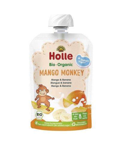 MUS MANGO MAŁPKA (JOGURT - MANGO - BANAN) BEZ DODATKU CUKRÓW OD 8 MIESIĄCA BIO 100 g - HOLLE-1 34641 