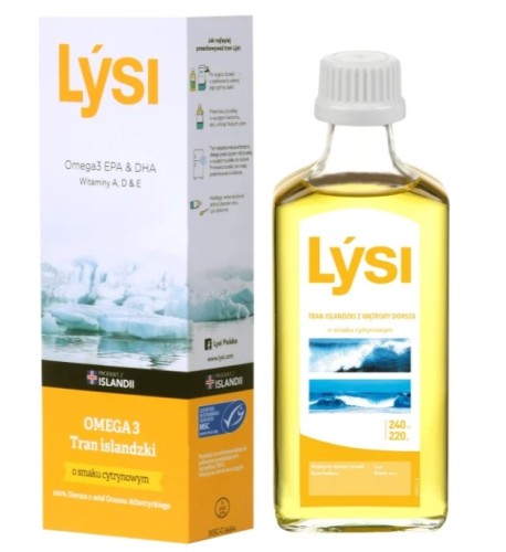 TRAN ISLANDZKI MSC OMEGA-3 (1080 mg) O SMAKU CYTRYNOWYM 240 ml - LYSI-1 34763 