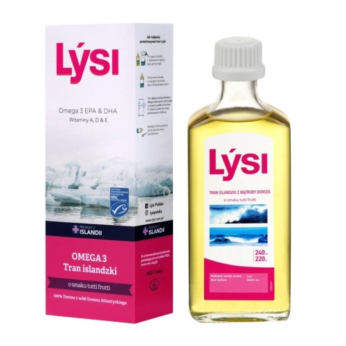 TRAN ISLANDZKI MSC OMEGA-3 (1080 mg) O SMAKU TUTTI FRUTTI 240 ml - LYSI-1 34765 