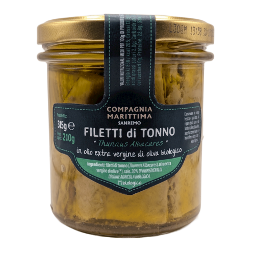 TUŃCZYK ŻÓŁTOPŁETWY FILETY W BIO OLIWIE Z OLIWEK EXTRA VIRGIN 315 g (210 g) (SŁOIK) - COMPAGNIA MEDITERRANEA-1 34818 