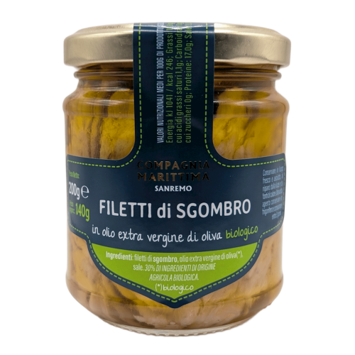 MAKRELA FILETY W BIO OLIWIE Z OLIWEK EXTRA VIRGIN 200 g (140 g) (SŁOIK) - COMPAGNIA MEDITERRANEA-1 34823 