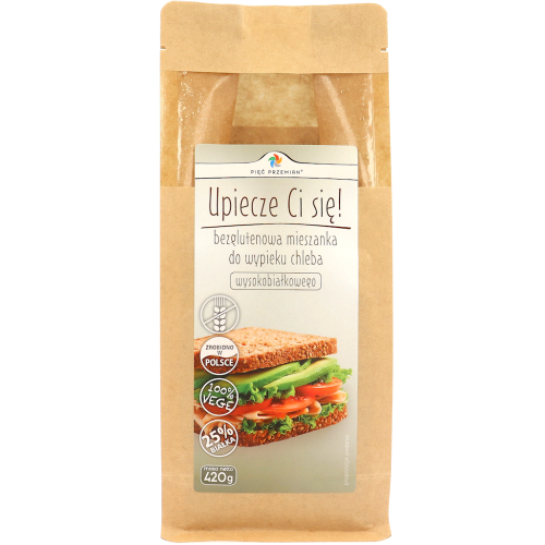 MIESZANKA DO WYPIEKU CHLEBA WYSOKOBIAŁKOWEGO BEZ DODATKU CUKRÓW BEZGLUTENOWA 420 g - PIĘĆ PRZEMIAN-1 34862 