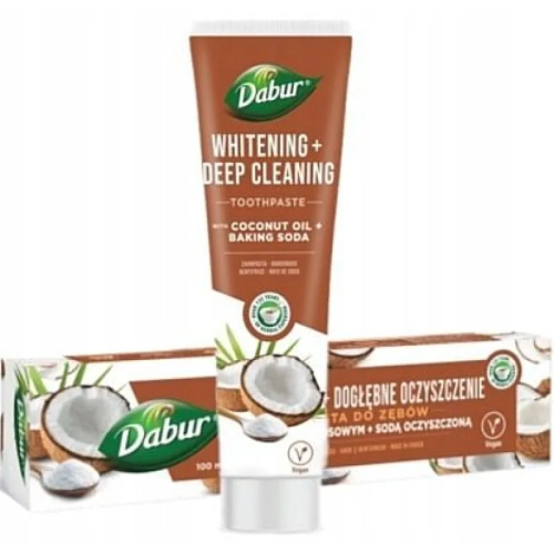 PASTA DO ZĘBÓW WYBIELAJĄCA Z OLEJEK KOKOSOWYM I SODĄ OCZYSZCZONĄ BEZ FLUORU 100 ml - DABUR-1 34865 