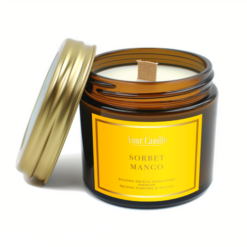 ŚWIECA SOJOWA ZAPACHOWA Z DREWNIANYM KNOTEM SORBET MANGO 120 ml - YOUR CANDLE-1 34876 