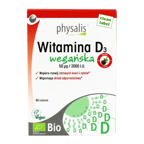 WITAMINA D3 VEGAN BIO 50 µg (2000 j.m) 80 TABLETEK - PHYSALIS-1 34915 