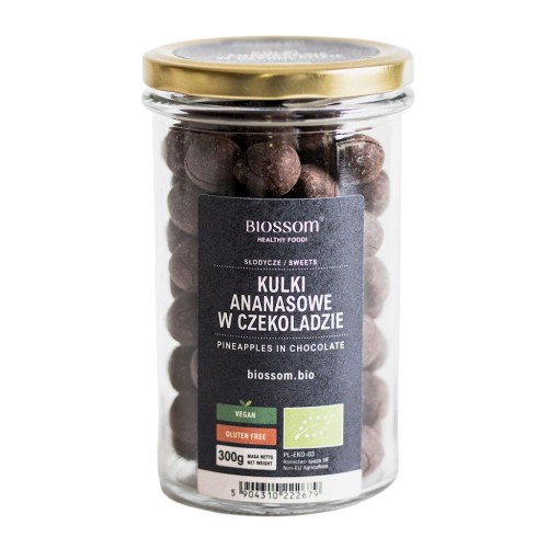 KULKI ANANASOWE W CZEKOLADZIE BEZGLUTENOWE BIO 300 g - BIOSSOM-1 35126 