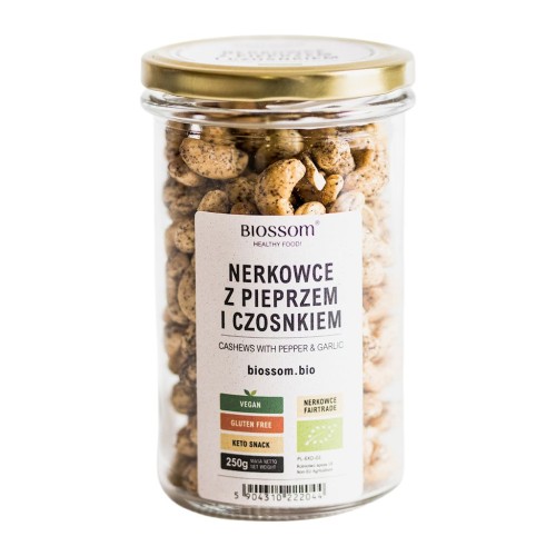 ORZECHY NERKOWCA Z PIEPRZEM I CZOSNKIEM BEZGLUTENOWE FAIR TRADE BIO 250 g - BIOSSOM-1 35127 