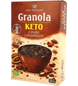 GRANOLA O SMAKU CZEKOLADOWYM BEZ DODATKU CUKRÓW BEZGLUTENOWA KETO BIO 250 g - PIĘĆ PRZEMIAN