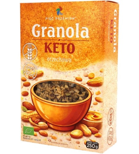 GRANOLA ORZECHOWA BEZ DODATKU CUKRÓW BEZGLUTENOWA KETO BIO 250 g - PIĘĆ PRZEMIAN-1 35224 