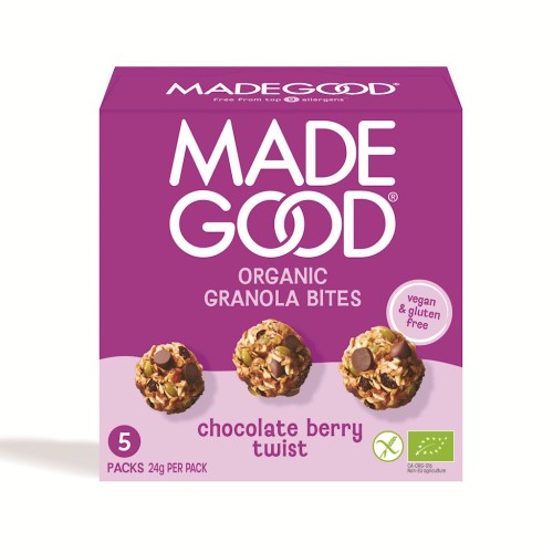GRANOLA BITES Z CZEKOLADĄ BERRY TWIST BEZGLUTENOWE BIO (5 x 24 g) 120 g - MADEGOOD-1 35238 