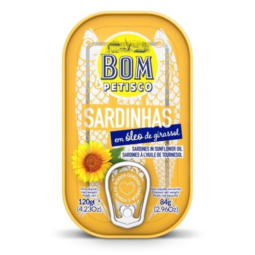 SARDYNKI PORTUGALSKIE W OLEJU SŁONECZNIKOWYM 120 g - BOM PETISCO-1 35289 