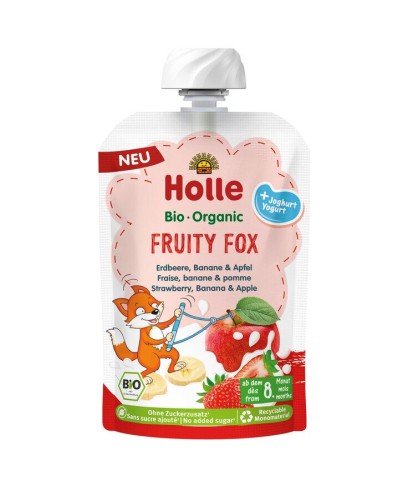 MUS OWOCOWY LISEK (TRUSKAWKA - BANAN - JABŁKO - JOGURT) BEZ DODATKU CUKRÓW BEZGLUTENOWY OD 8 MIESIĄCA BIO 100 g - HOLLE-1 35435 