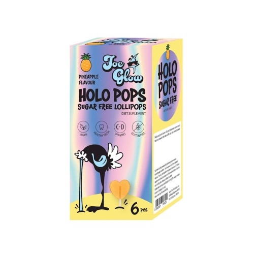 LIZAK HOLO POPS O SMAKU ANANASOWYM BEZ CUKRU BEZGLUTENOWY (6 szt.) 36 g - JOE GLOW-1 35508 