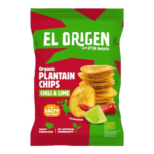 CHIPSY Z PLANTANA CHILI I LIMONKA BEZGLUTENOWE BIO 80 g - EL ORIGEN-1 35551 